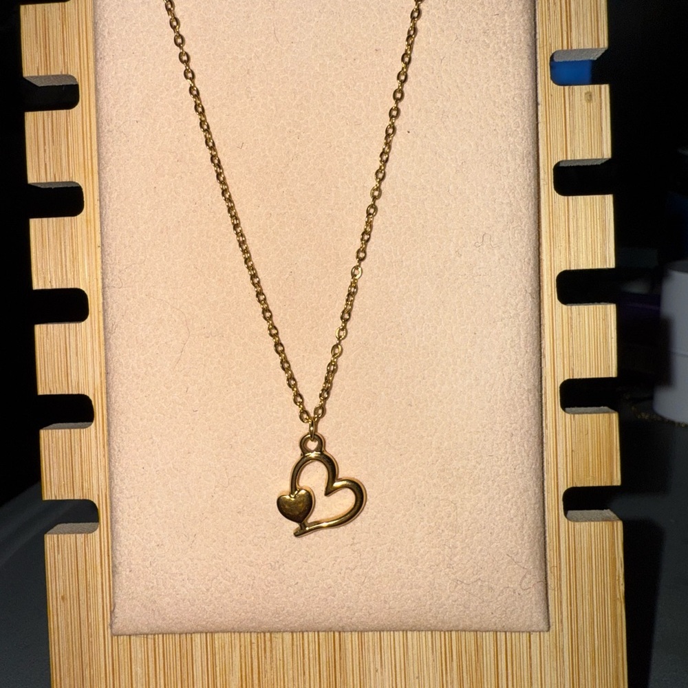 New Stainless Steel Double Heart Gold Necklace WILL NOT TARNISH